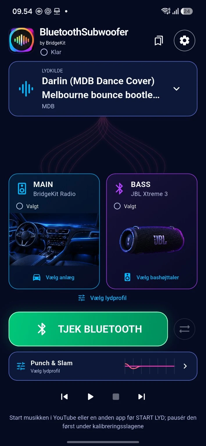 Nyt BluetoothSubwoofer appdesign med MAIN, BASS og JBL Xtreme 3